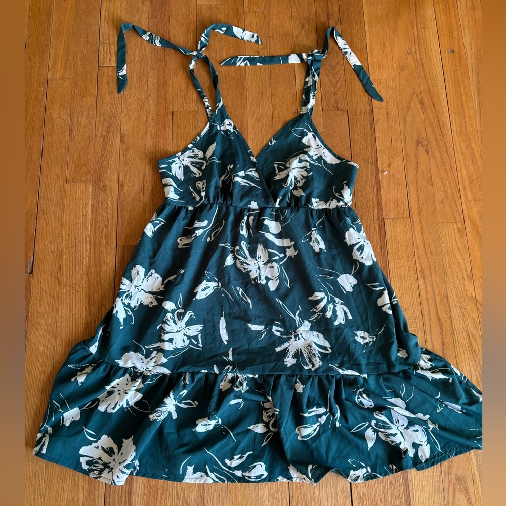 Floral Halter Dress in Green and White